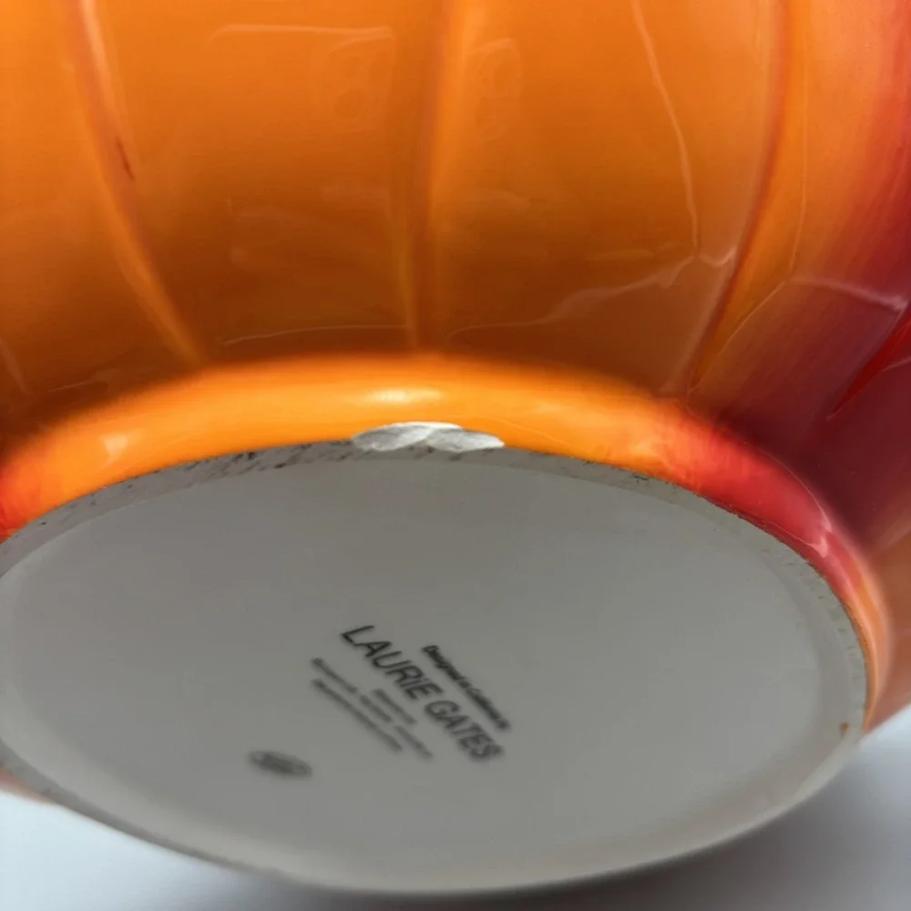 Laurie Gates Hand Painted Orange Flower Serving Plate Bowl Dish Dishwasher Safe